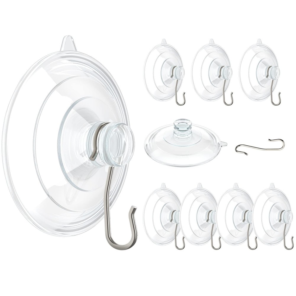 Suction Cup Hooks, 2.5 Inch Large Window Suction Cups with Metal Hooks, Remov...