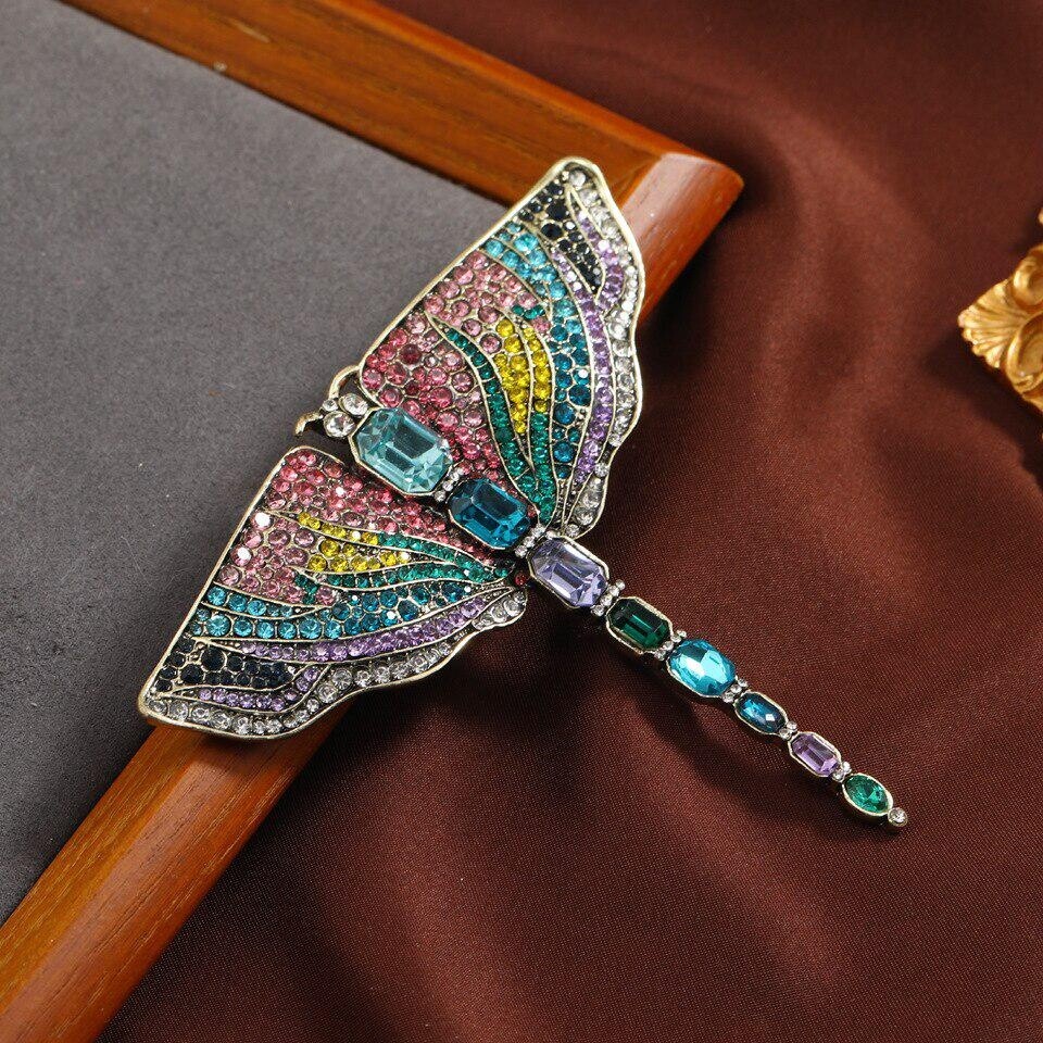 Vintage Crystal Dragonfly Brooches for Women Large Insect Brooch Pin Accessories