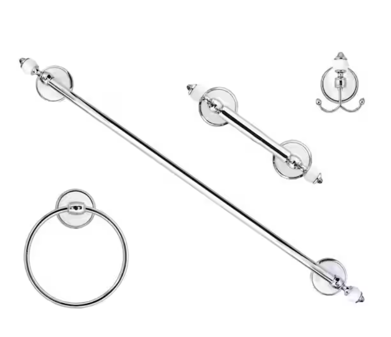 ARORA 4-Piece Bathroom Accessories Set in White Porcelain and Polished Chrome