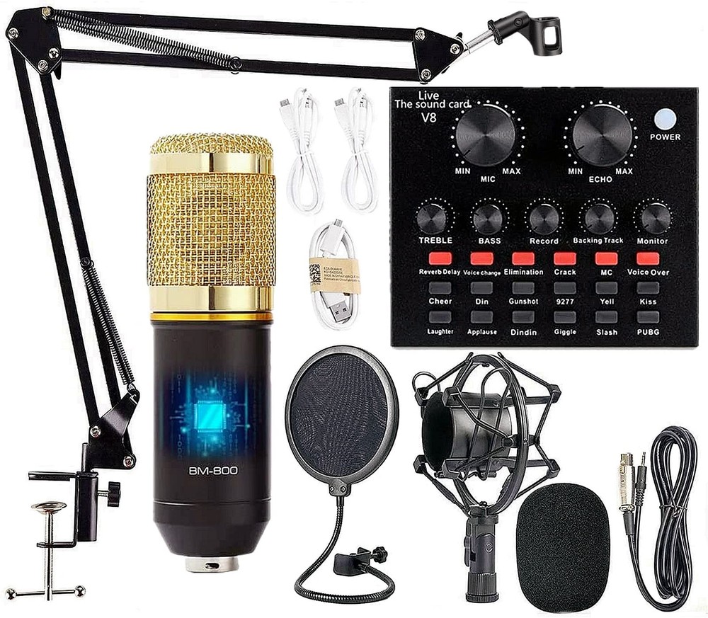 BM-800 Podcast Mic Kit with Live Sound Card & Adjustable Stand