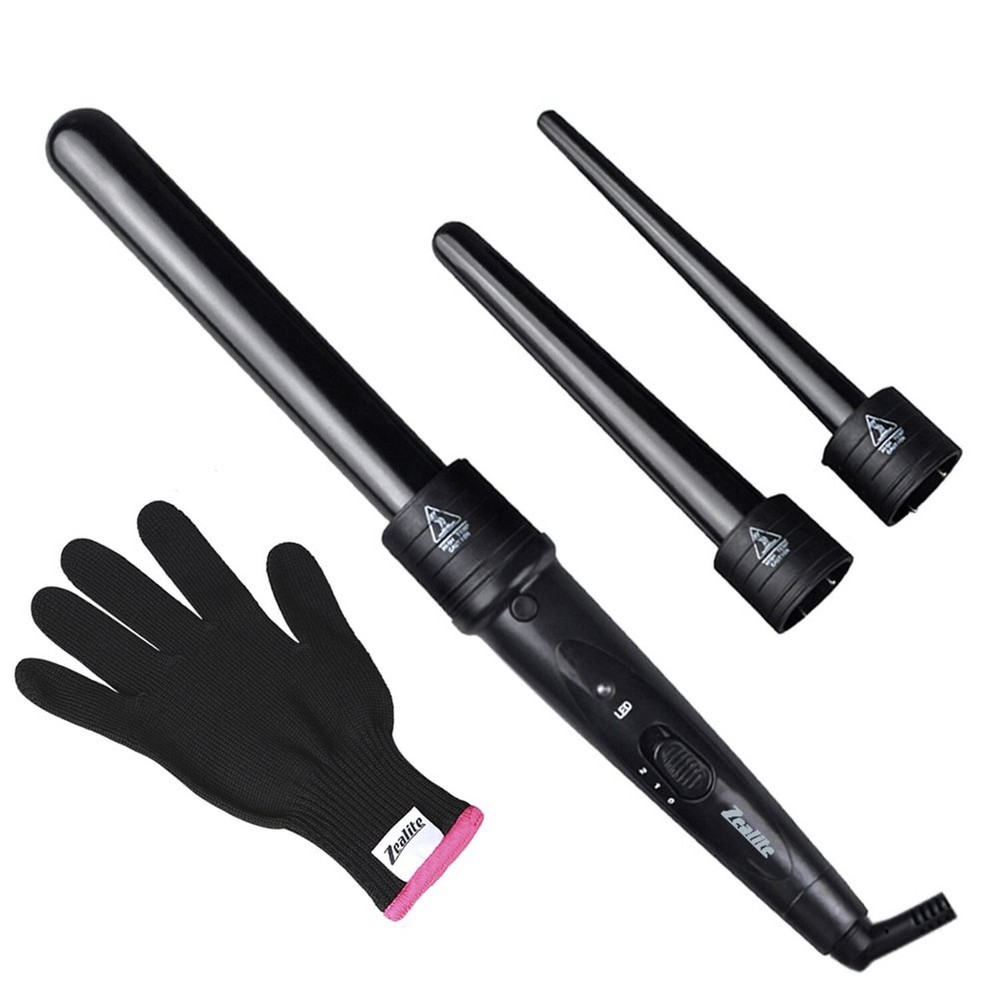 Zealite 3-in-1 Interchangeable Ceramic Curling Iron Wand Set