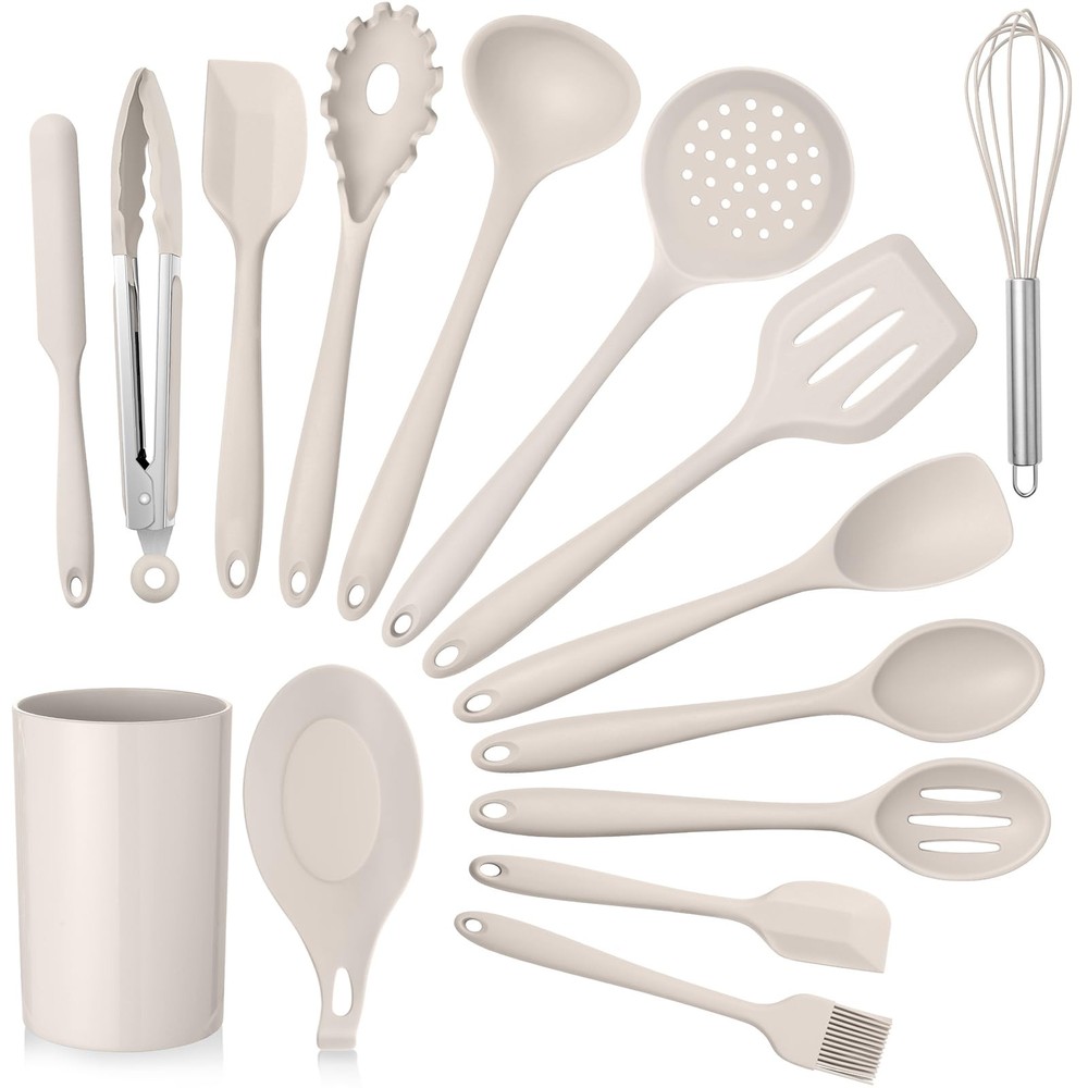 E-far Kitchen Utensils Set, 15-Piece Silicone Cooking Utensils with Holder, N...