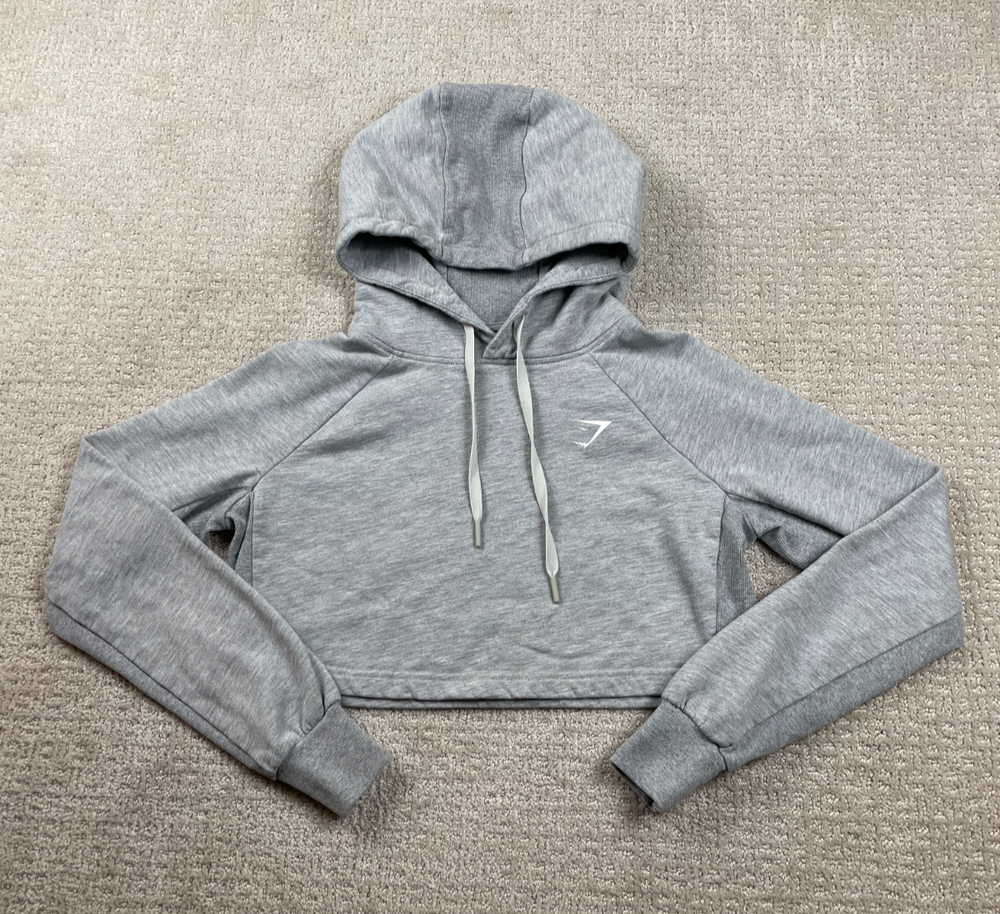 Gymshark Hoodie Womens Size XS Gray Cropped Pullover Drawstring Workout Gym