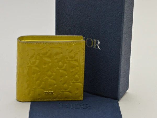 Dior Oblique Patent Leather Compact Wallet Billfold With Box
