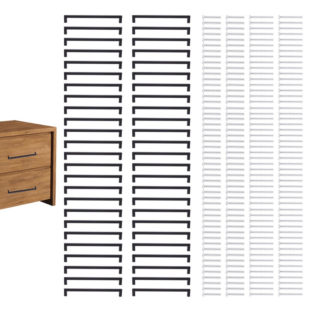 50PCS Black Square Modern Stainless Steel Cabinet Handles for Kitchen Drawers
