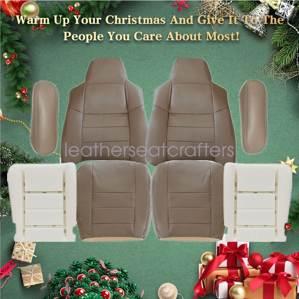 For 2002-2007 Ford F-250 Lariat Perforated Leather Seat Cover Tan / Foam Cushion