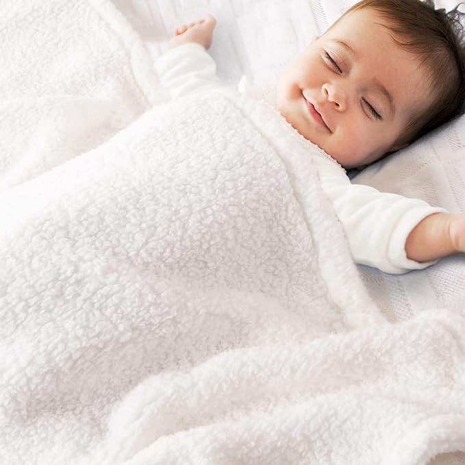 Sherpa Fleece Baby Blanket Plush Swaddle Receiving Blankets White 33x43