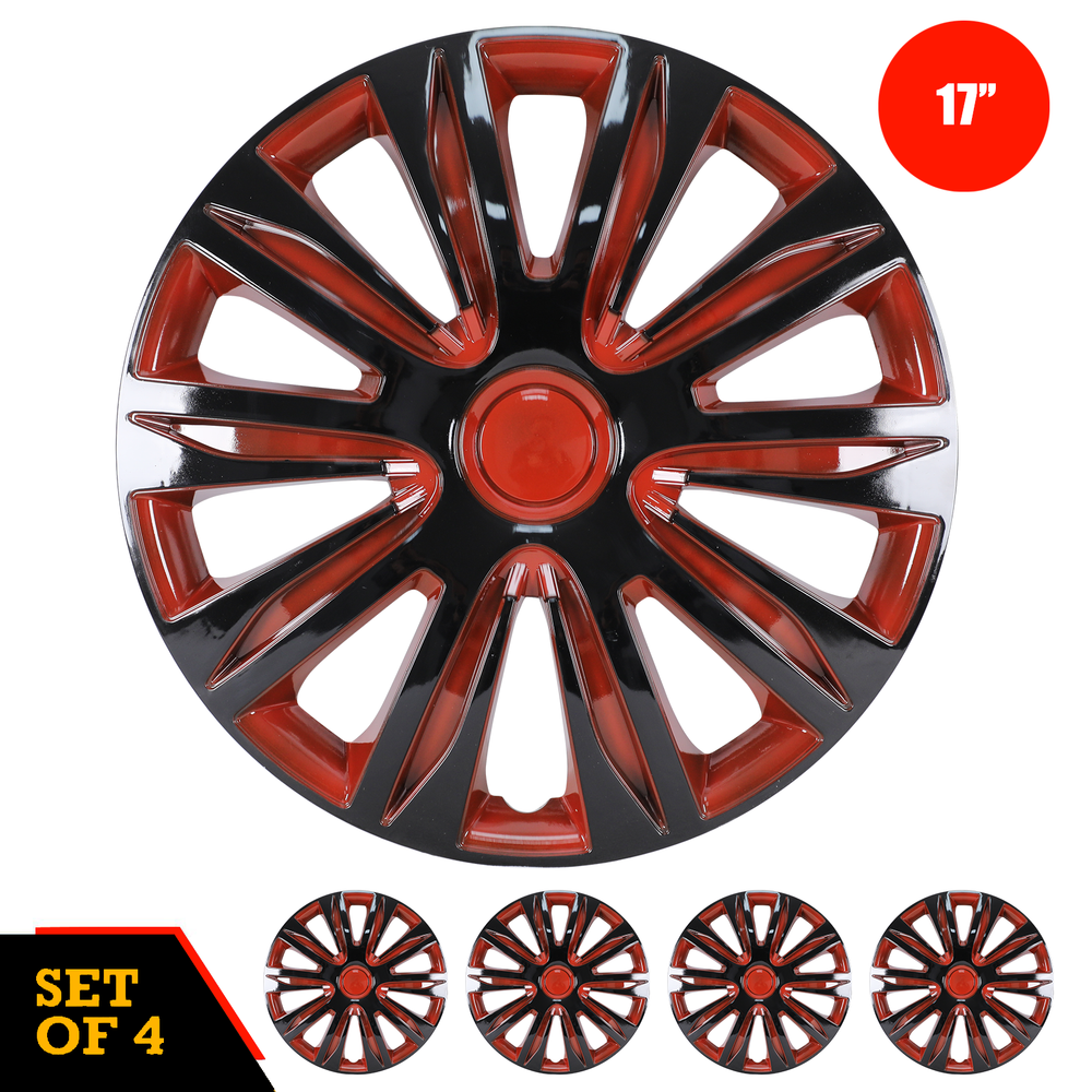 17-Inch Universal Black and Red Snap-On Hubcaps for R17 Wheels