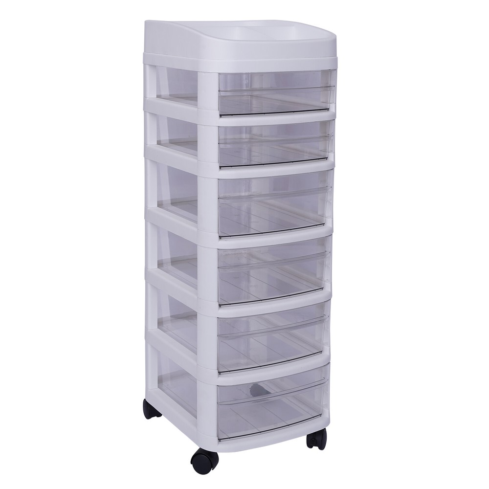 White 6-Drawer Plastic Rolling Storage Cart Organizer Cabinet w/ Wheels