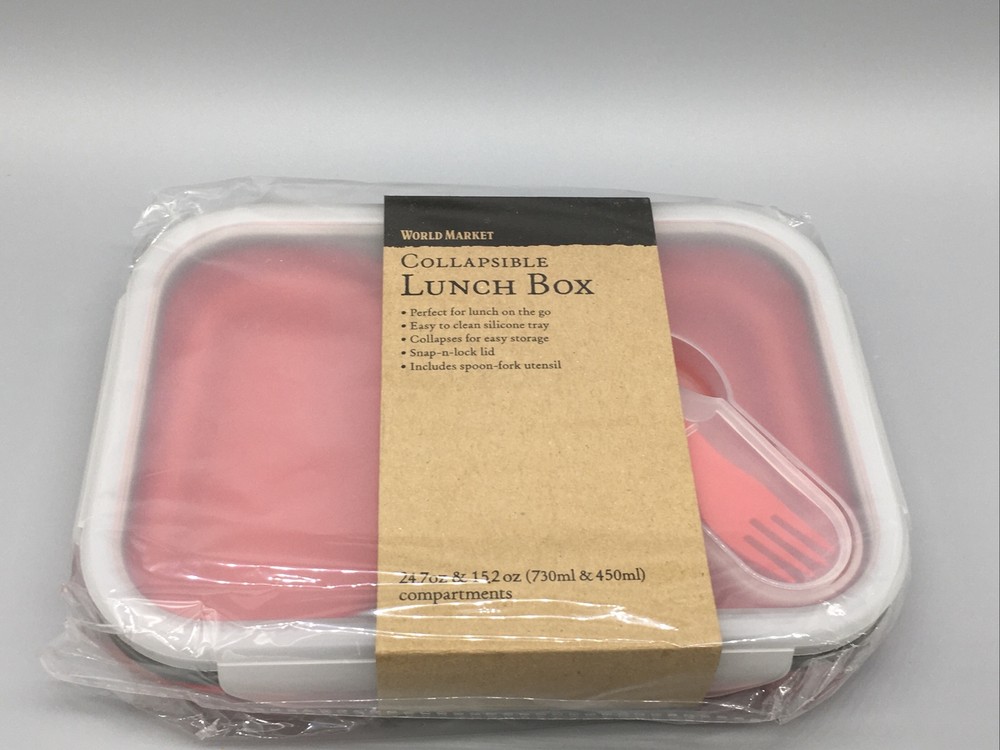 Collapsible Silicone Lunch Box With 2 Compartments & spoon-fork utensil