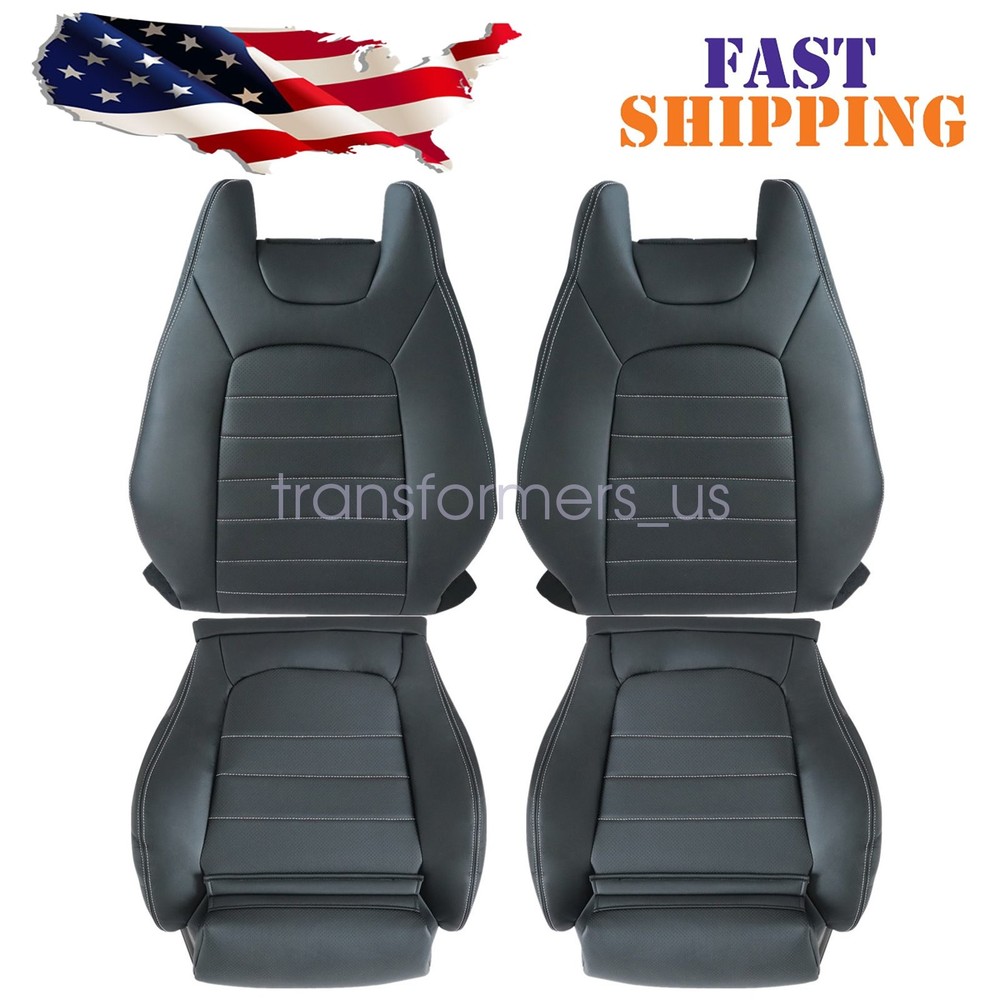 For 2015-2021 Mercedes Benz C Driver & Passenger Bottom & Top Seat Cover Black