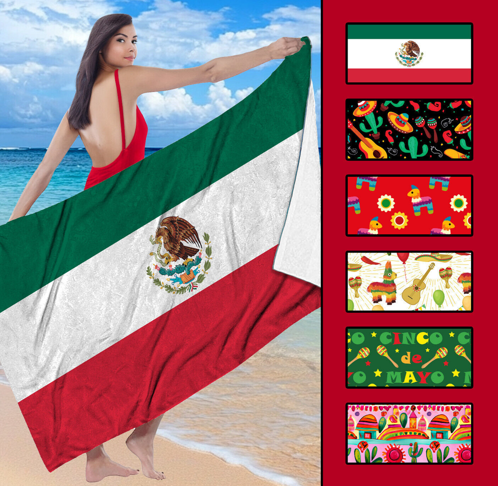 Cinco de Mayo Mexican Flag Sombrero Beach Towel Gift