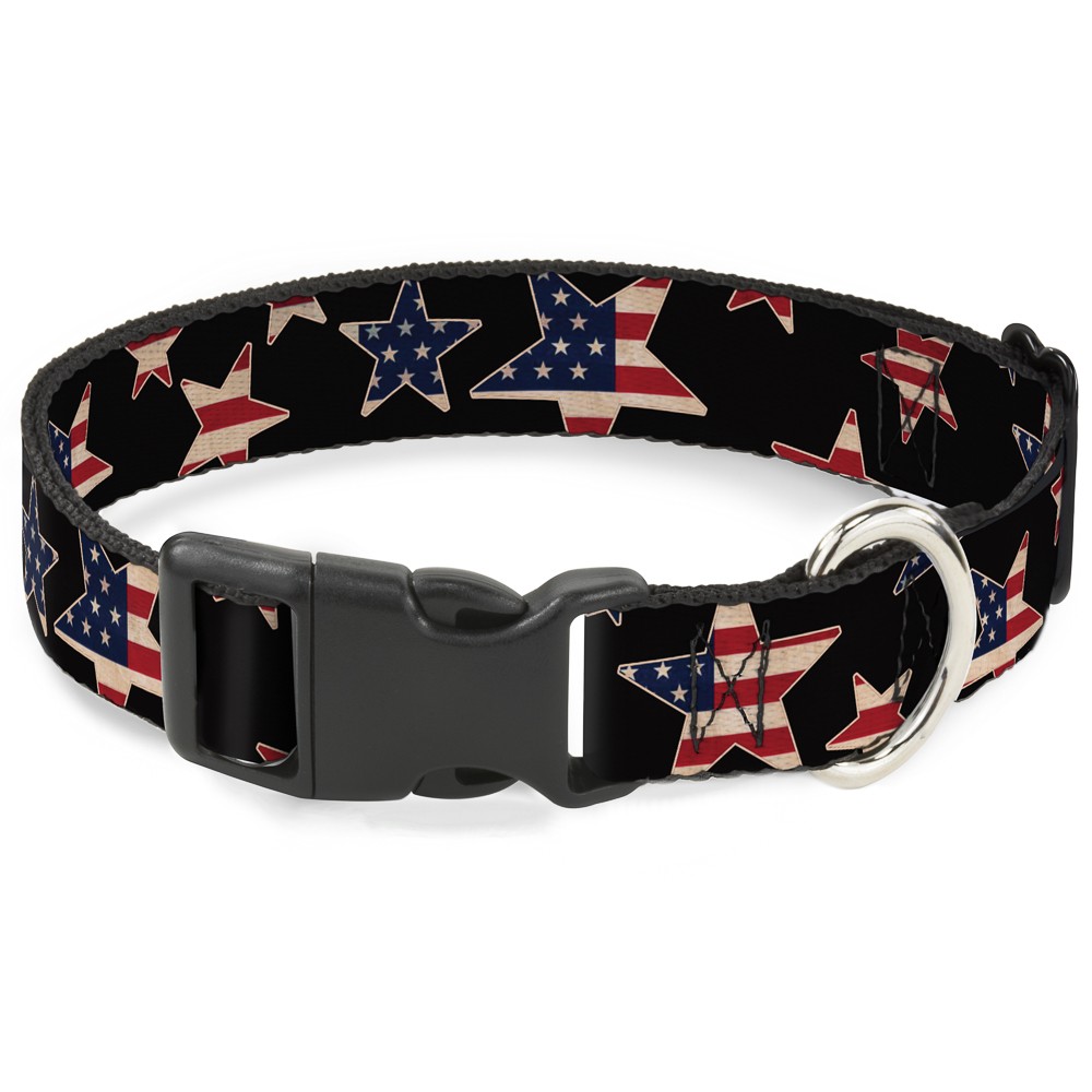 Plastic Clip Collar Americana Stars & Flags Black/Red/White/Blue NARROW-Large 9.