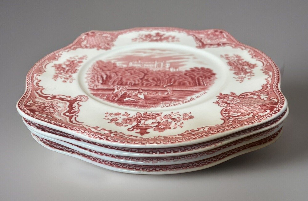 4 Rare Square Johnson Bros”Old Britain Castles”Salad Plates, Crown Mark, 7.5”VGC