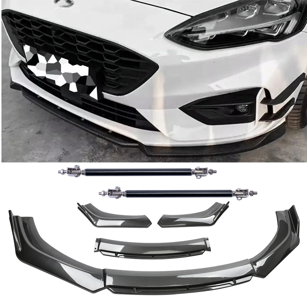 Carbon Fiber Black Front Bumper Lip Chin Spoiler for Ford Focus Universal Fit