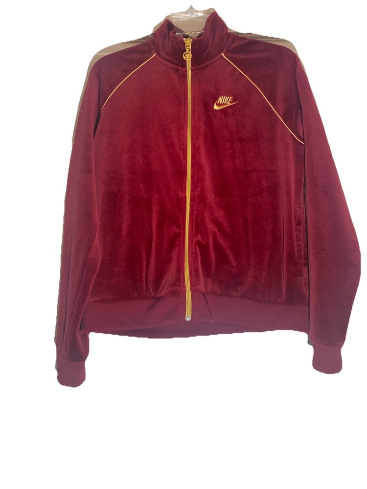 Nike Track Jacket Women’s Size Large Burgundy And Gold Velour Full Zip