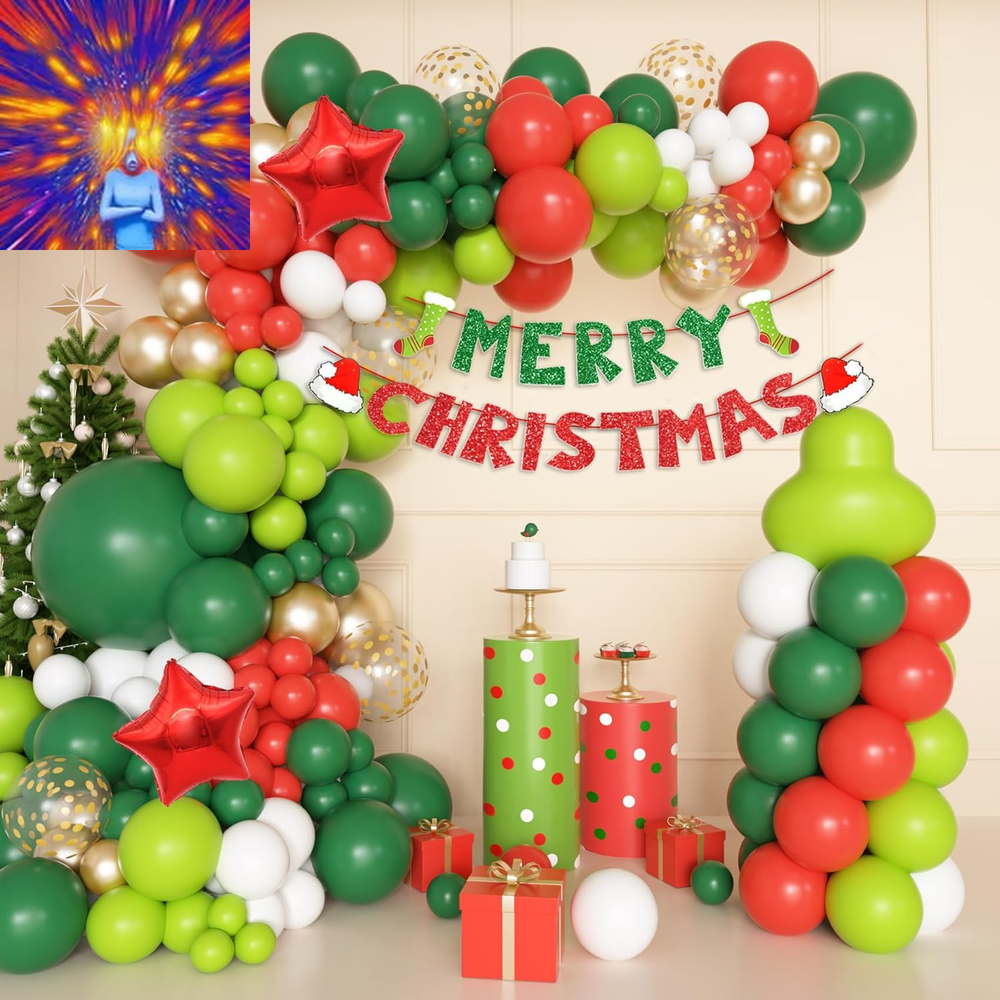 159PCS Christmas Balloons Garland Arch Kit with Merry Christmas Banner, Green Re