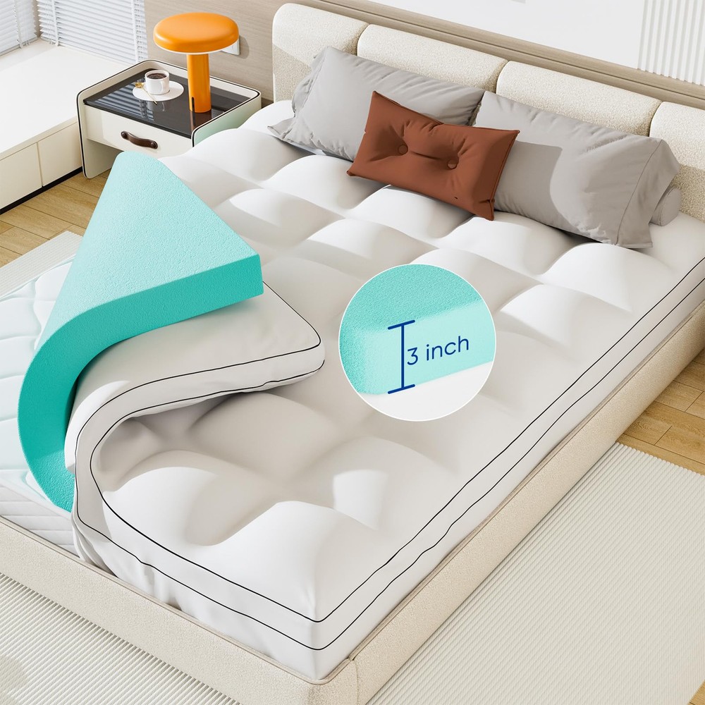 Miereirl Dual Layer 4 Inch Memory Foam Mattress Topper Queen Size 3 Inch Gel ...