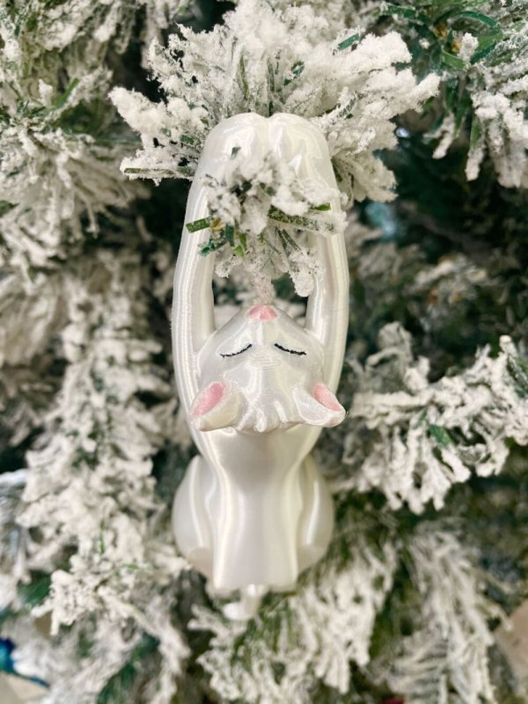 3D Printed White Cat Hanging Ornament