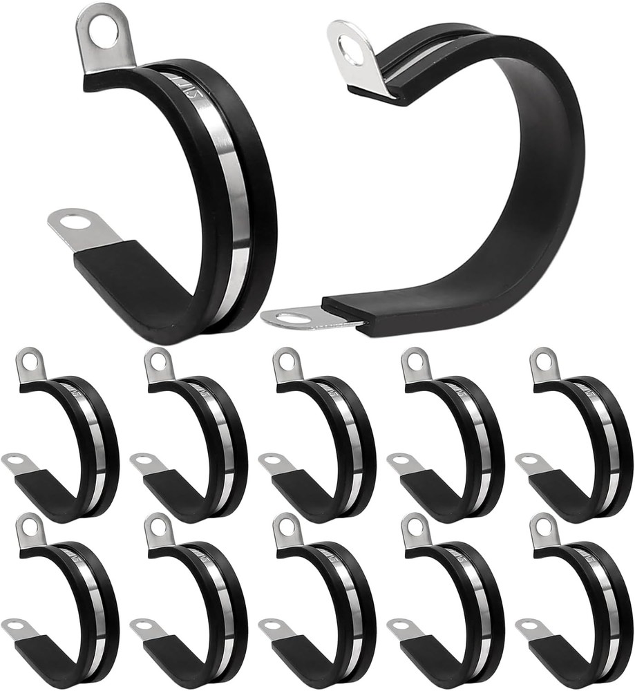 12PCS 1.5 Inch Stainless Steel Pipe Clamps with Rubber Cushion