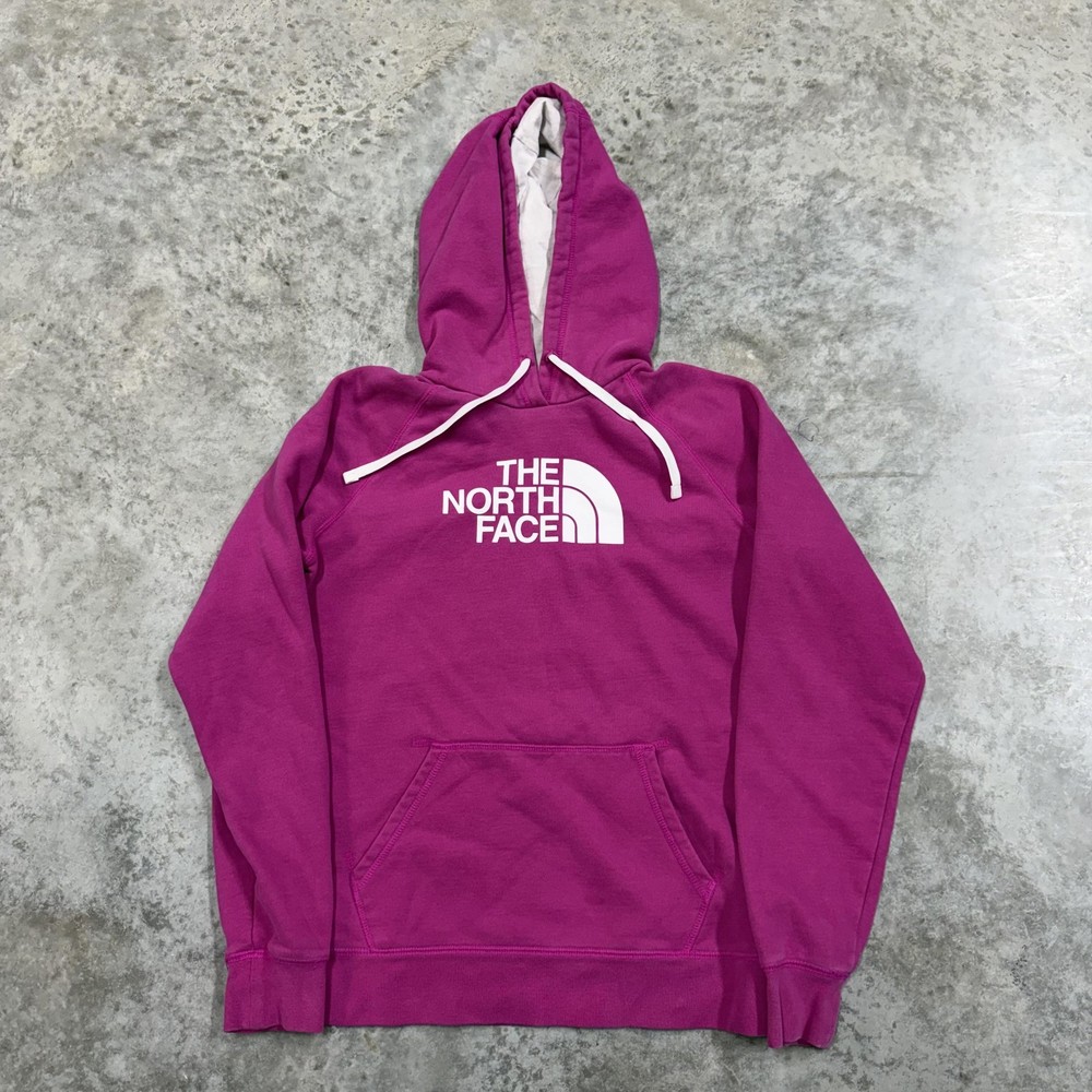 The North Face Hoodie Womens Large Pink Logo Pullover Fleece Sweatshirt Graphic