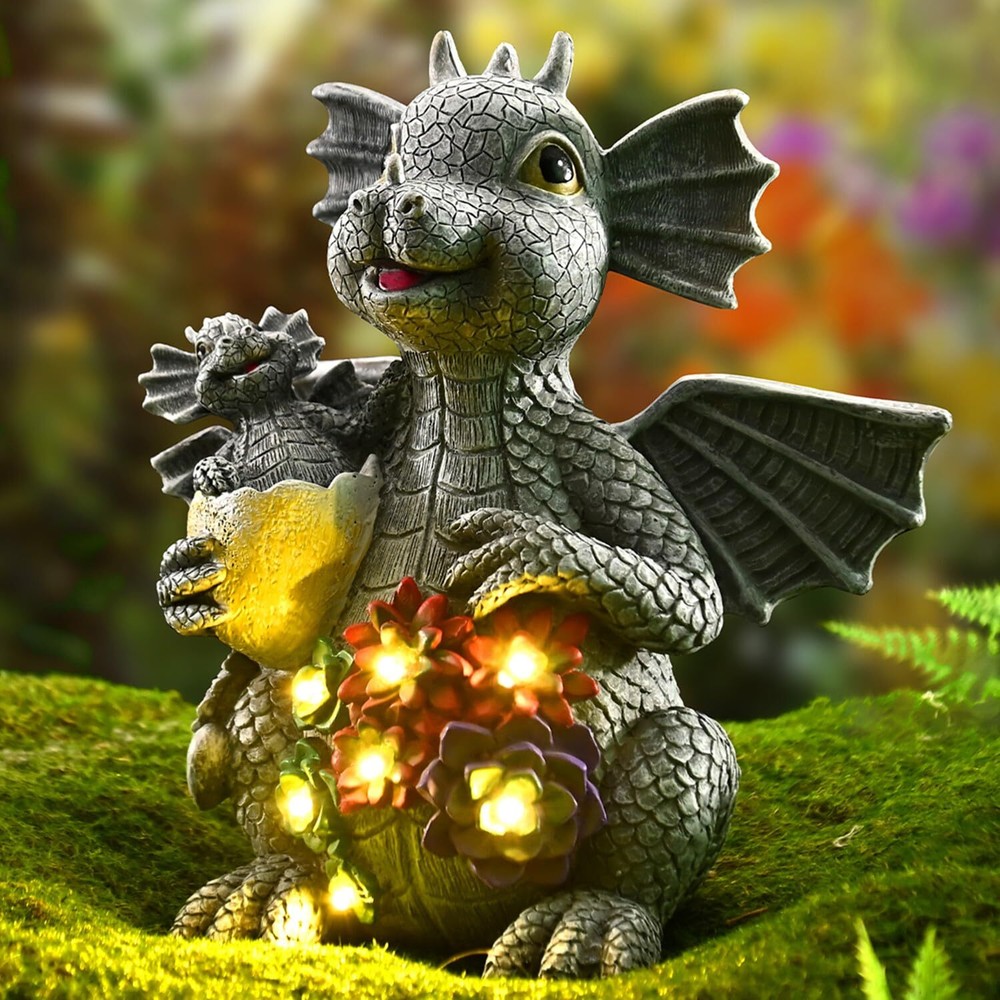 Dinosaur Garden Dragon Statue Outdoor Decor for Patio, Cute Dinosaur Figurine...