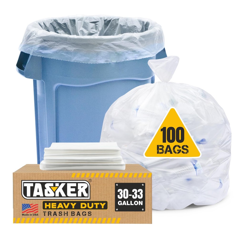 30-33 Gallon Trash Bags Heavy Duty (Value 100/Bags w/Ties) Clear Large Plasti...