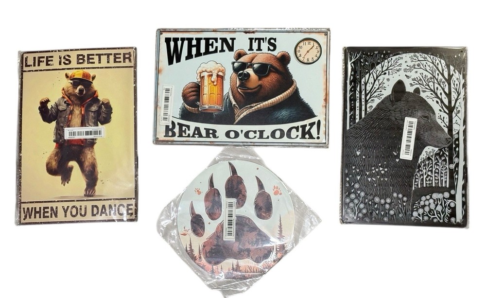 Bear Art Metal Tin Sign Lot Of 4 New Cool & Funny Art Signage