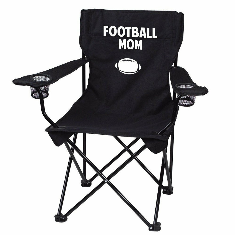 Football Mom Portable Black Folding Chair with Carry Bag for Camping and Sports