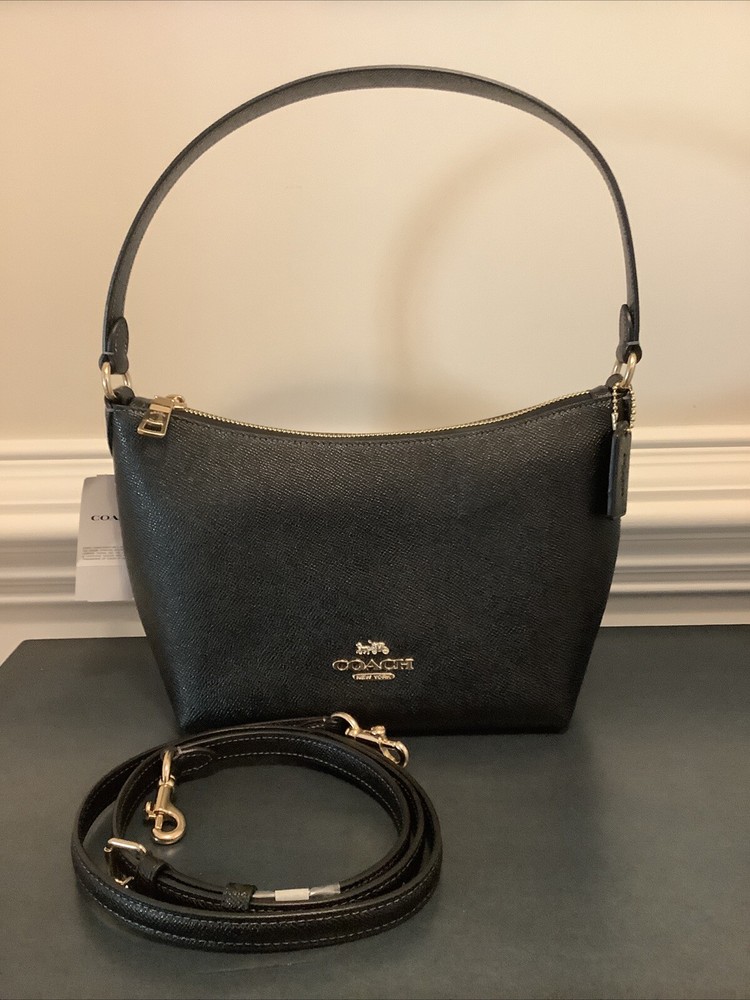 NWT Coach CW390 Black Crossgrain Leather Zip Top Shoulder Bag