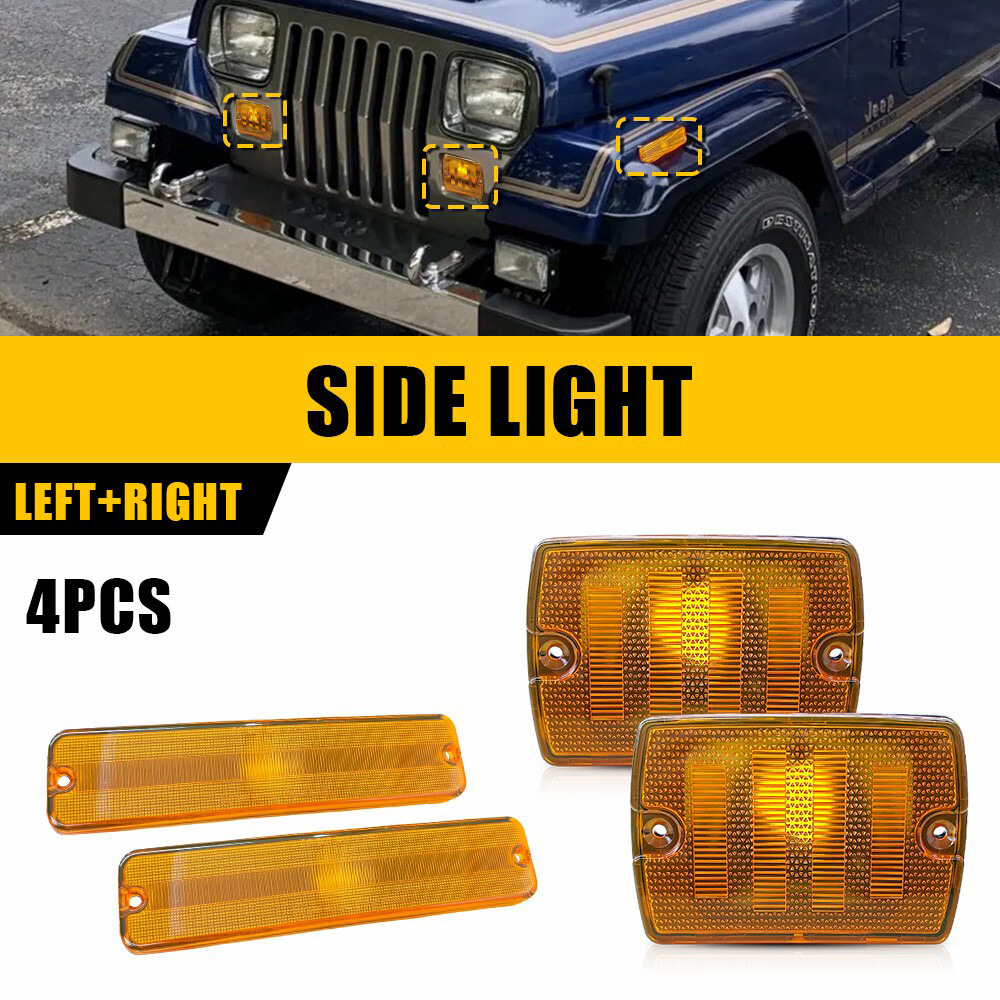 4PC Amber Turn Signal and Side Marker Lights for 1987-1995 Jeep Wrangler YJ