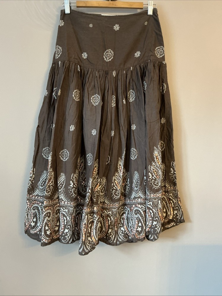 George Lovely Brown Boho Embellished Skirt Size 10 Floral Print