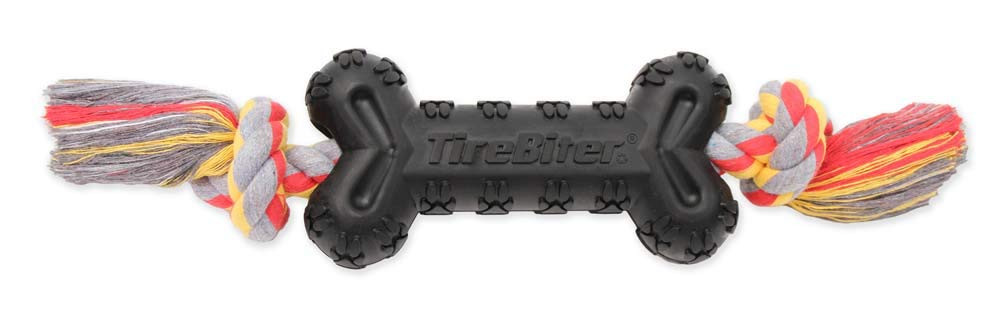 TireBiterII e with Cotton-Poly Rope – Natural Rubber Dog Toys for Extreme Che...