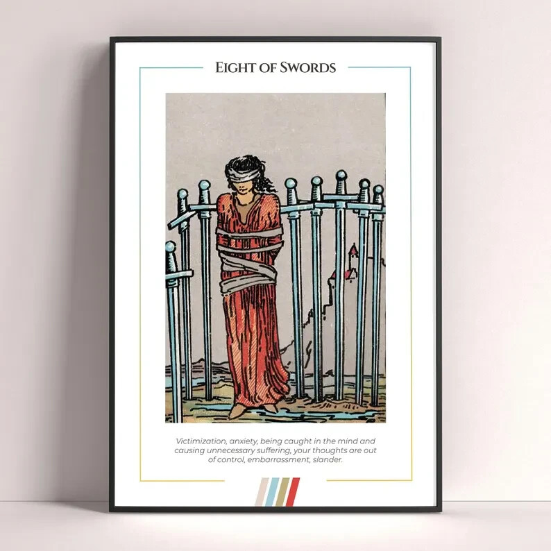 Eight of Swords Tarot Card Art Print Digital Download Poster