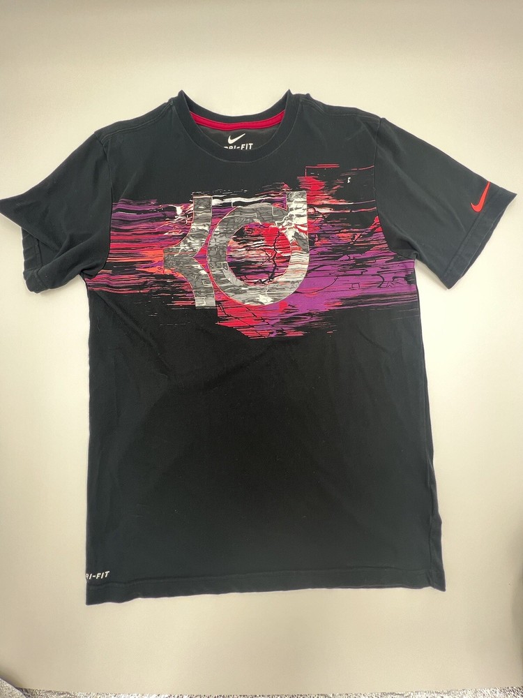 Nike KD Shirt Adult Med Black Dri Fit Crew Neck Graphic Sports Logo Casual