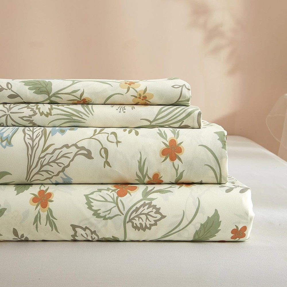 Vintage Flowers Sheets Full Size,Green Floral Sheets Full Sheets Cooling Bed She