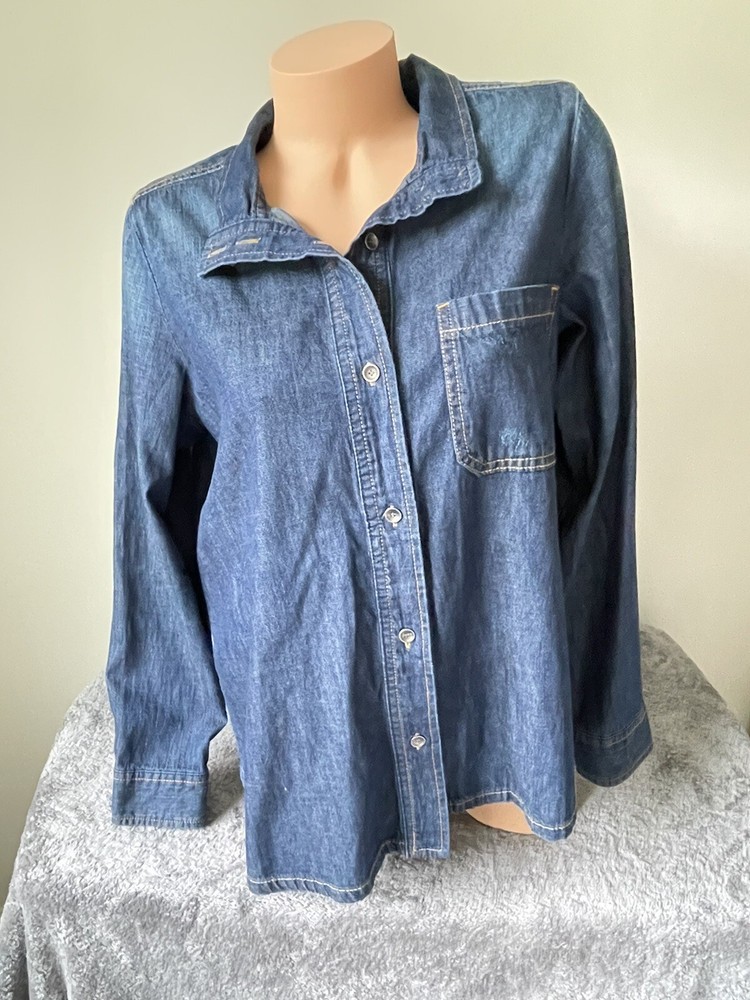 Soft Surroundings Top Sz M Long Sleeve 100% Cotton Shirt Denim Dark