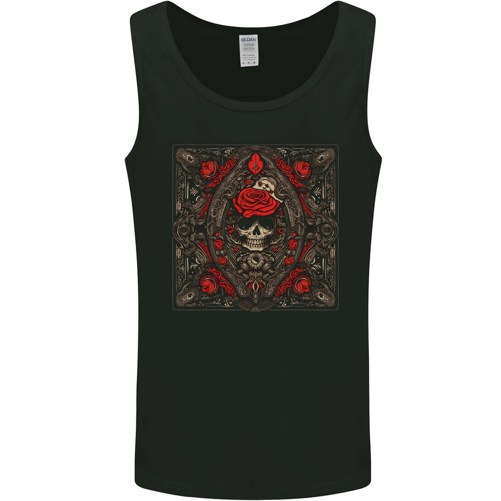 Ornate Playing Card Skull Goth Gothic Mens Vest Tank Top