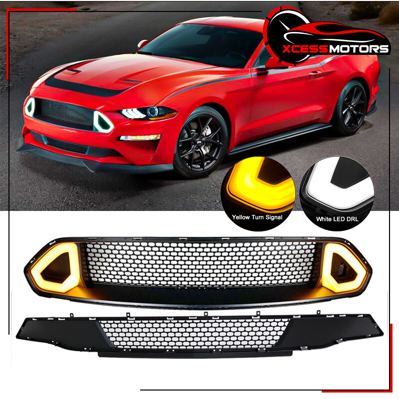 18-23 Ford Mustang Front Upper & Lower Mesh Grille with LED - Clearance Sale-image