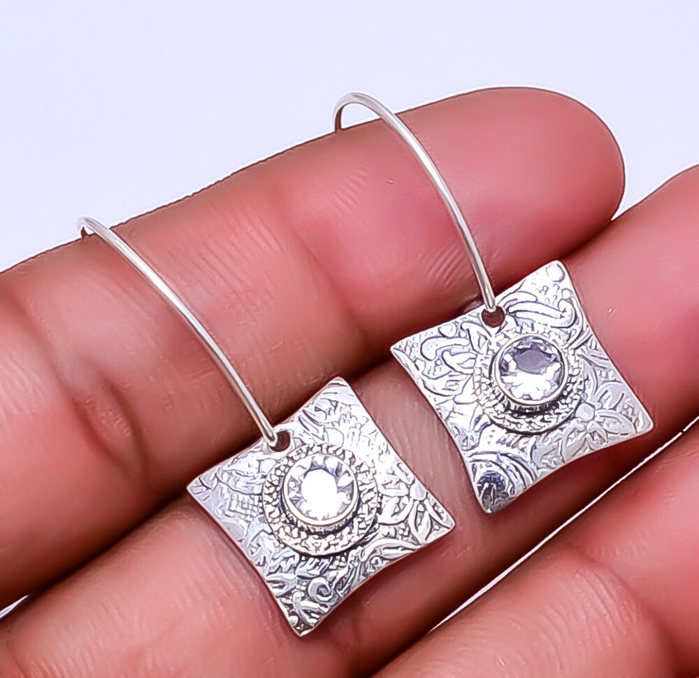 White Topaz Designer Handmade 925 Sterling Silver Earring 1.56