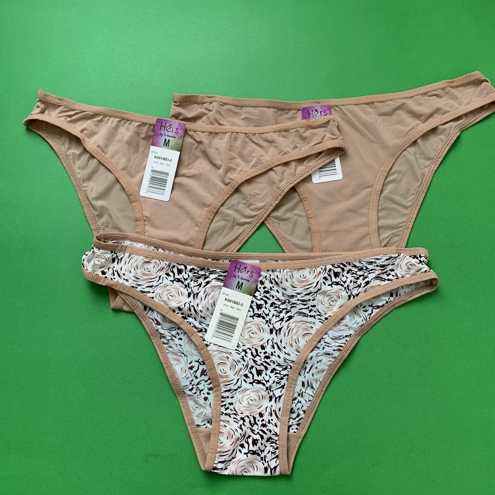 3  Hers By Herman NWT bikini Panties Solid Tan and Floral Print Size M
