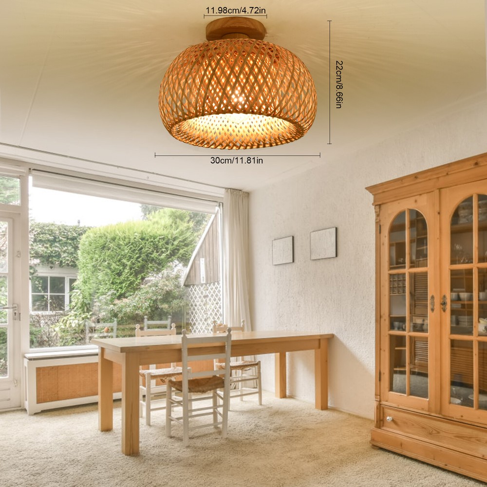 Vintage Pendant Light Bamboo Wicker Ceiling Lamp Rattan Shade Hanging Fixture