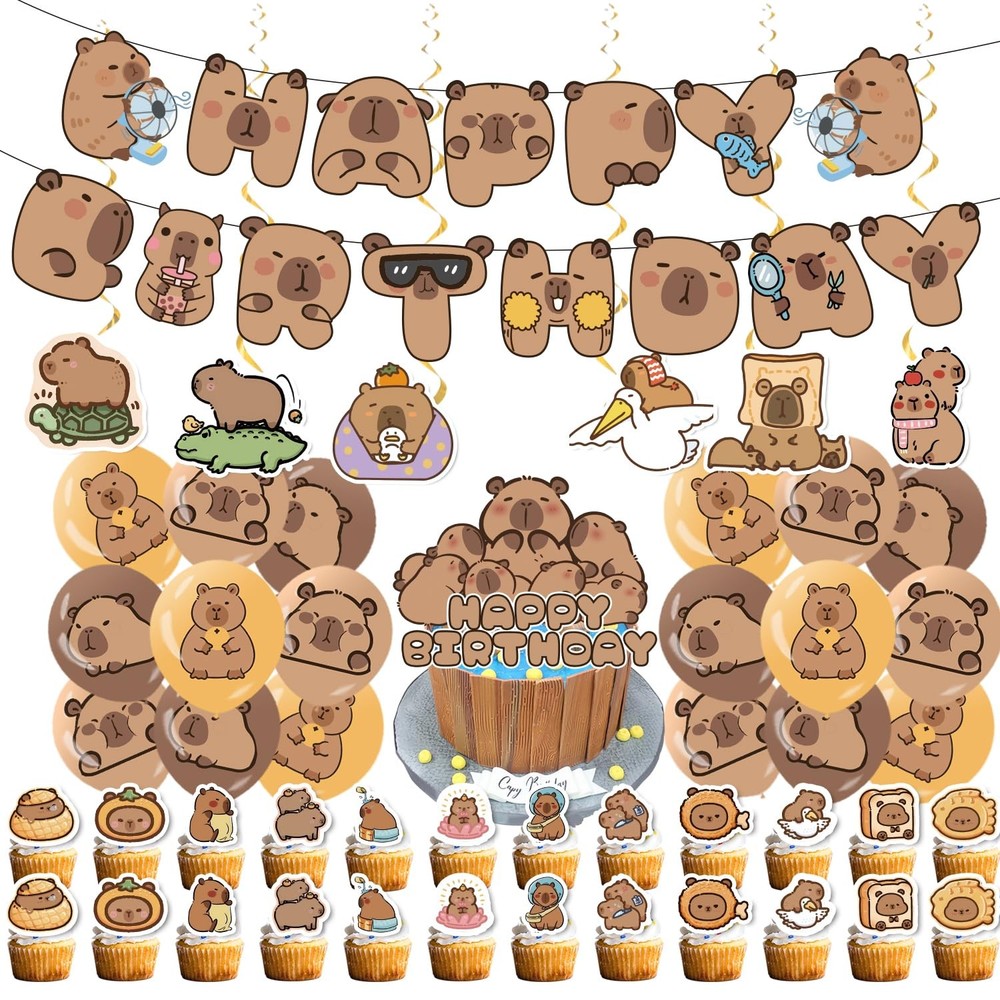 Capybara Birthday Banner Set with Cute Animal Theme