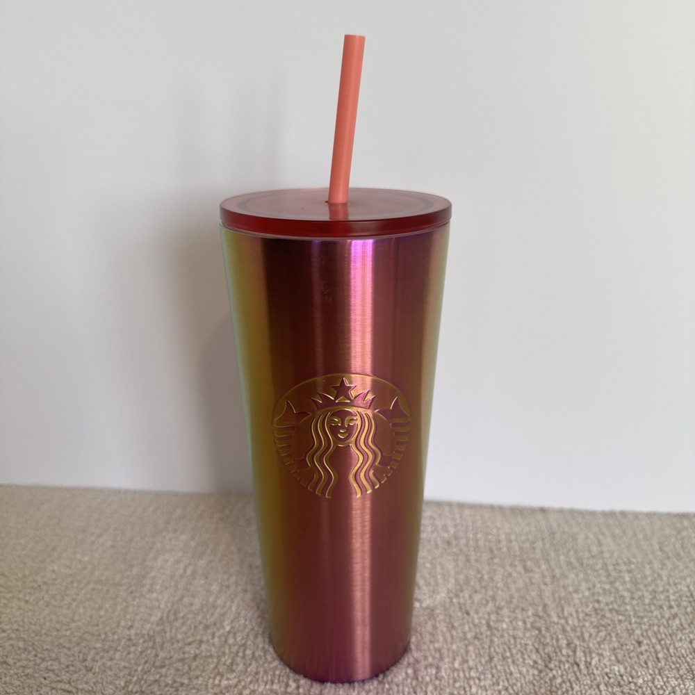 Starbucks Pink Red Purple Ombre Metallic Venti Tumbler Cold Cup 24oz Never Used!