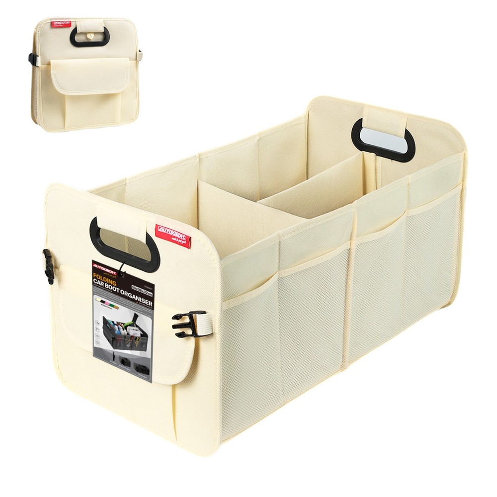 Collapsible 55L Beige Trunk Cargo Organizer for Cars Trucks & SUVs