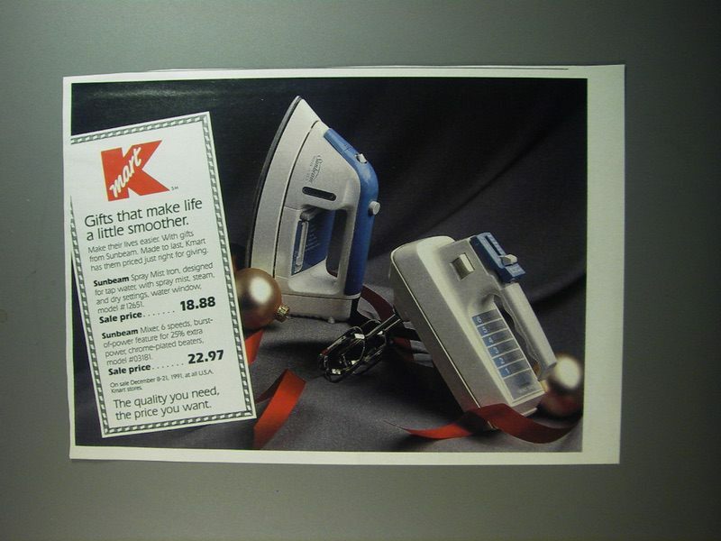 1991 Kmart Sunbeam Iron and Mixer Ad - Gifts that make life a little smoother