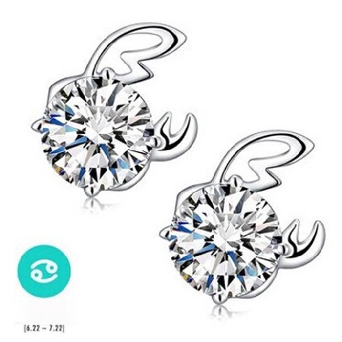 925Sterling Silver HypoAllergenic Cancer Zodiac Crystal Stud Post Earrings G1234
