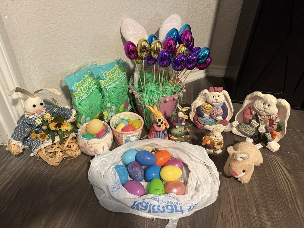Easter Decoration Lot Includes Figurines Easter Eggs and Bunnies and More