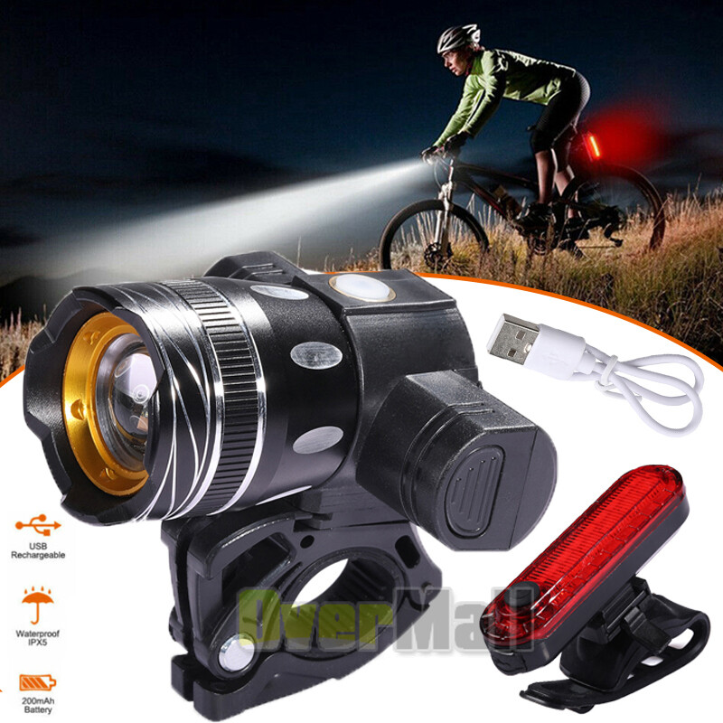 USB Rechargeable LED Bicycle Headlight Set Bike Front and Rear Tail Lamp Cycling
