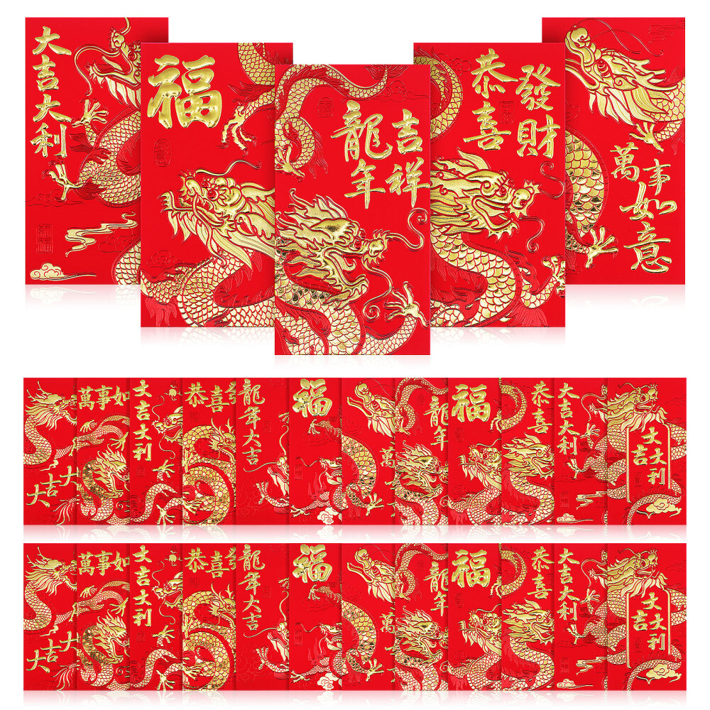 36 Pcs Chinese Red Envelopes 2024 Luck Money Bag Lunar New Year Dragon Pattern